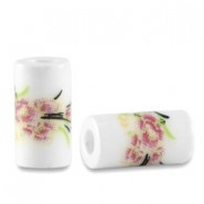 Keramik Perle Tube 11x6mm White-heather pink